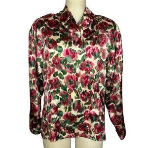80s Anne Klein Pink Floral Blouse | Bust 42 | Size 10 | Vintage
